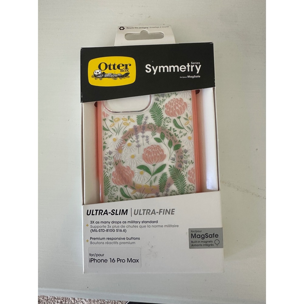 OtterBox Symmetry iPhone 16 Pro Max MagSafe Case Floral Botanical Pink Green